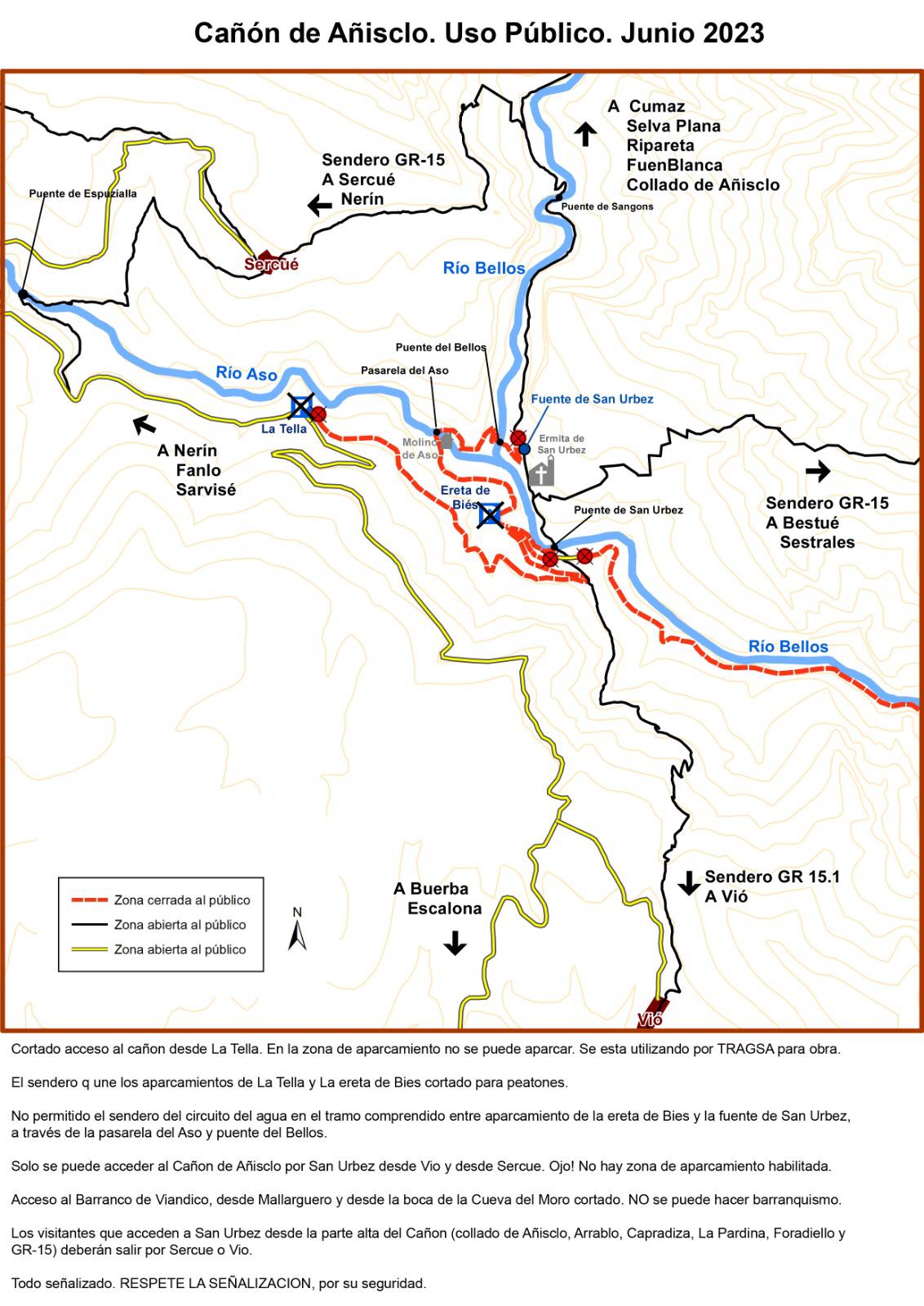 mapa de acceso al cañon de añisclo